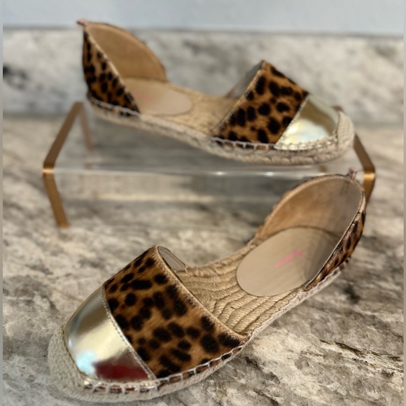 Boden Animal Print Gold Toe Espadrilles Leather Sz 6/37 - Picture 1 of 9